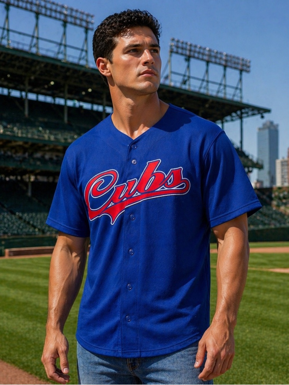 Retro True Fan Chicago Cubs MLB Jersey Sammy Sosa #21 Blue Large V-Neck  Sewn